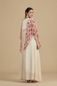 Beige Chinnon Kurta Set with Sequins & Zari