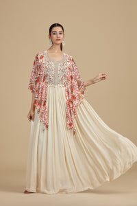 Beige Chinnon Kurta Set with Sequins & Zari