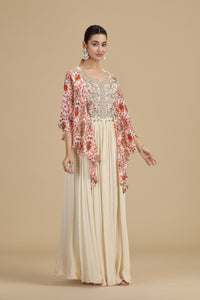 Beige Chinnon Kurta Set with Sequins & Zari