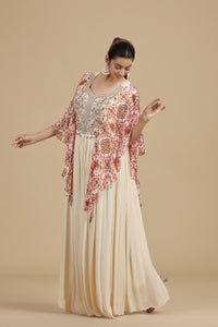 Beige Chinnon Kurta Set with Sequins & Zari