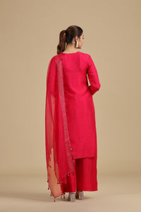 Pink Raw Silk Kurta Set with Sequins & Pearls