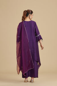 Purple Raw Silk Kurta Set with Sequins & Pearls