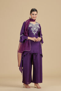 Purple Raw Silk Kurta Set with Sequins & Pearls