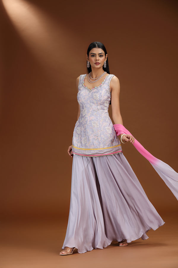 Purple Salwar Suit with Mirror and Zari Embroidery