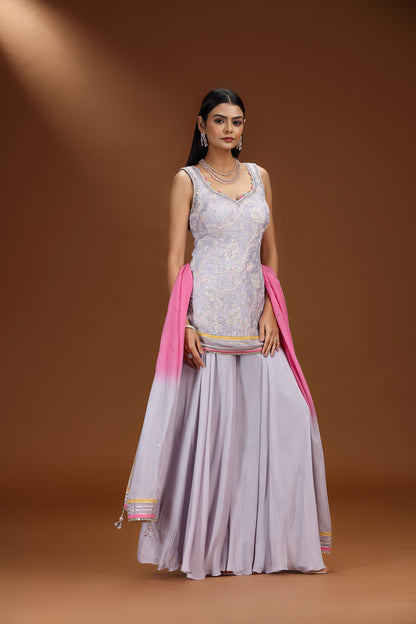 Purple Salwar Suit with Mirror and Zari Embroidery