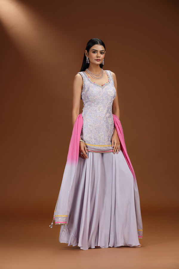 Purple Salwar Suit with Mirror and Zari Embroidery