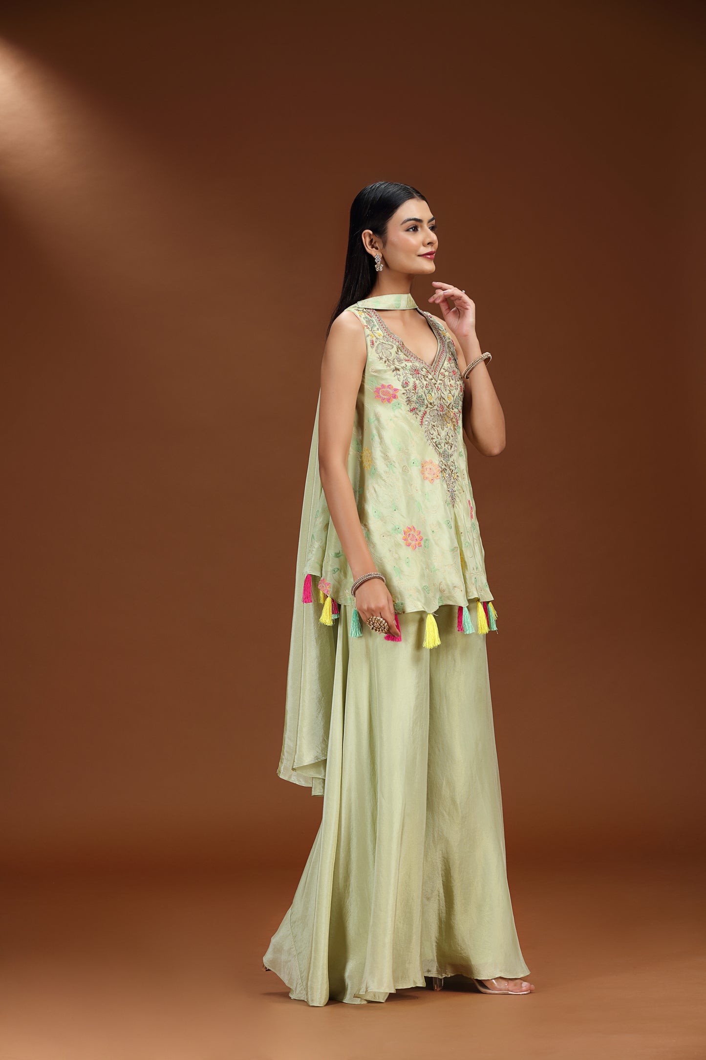 Green Banarasi Silk Salwar Suit with Zari and French Knot Embroidery