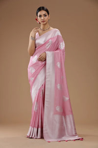Blush Pink Dola Silk Saree with Intricate Weaving