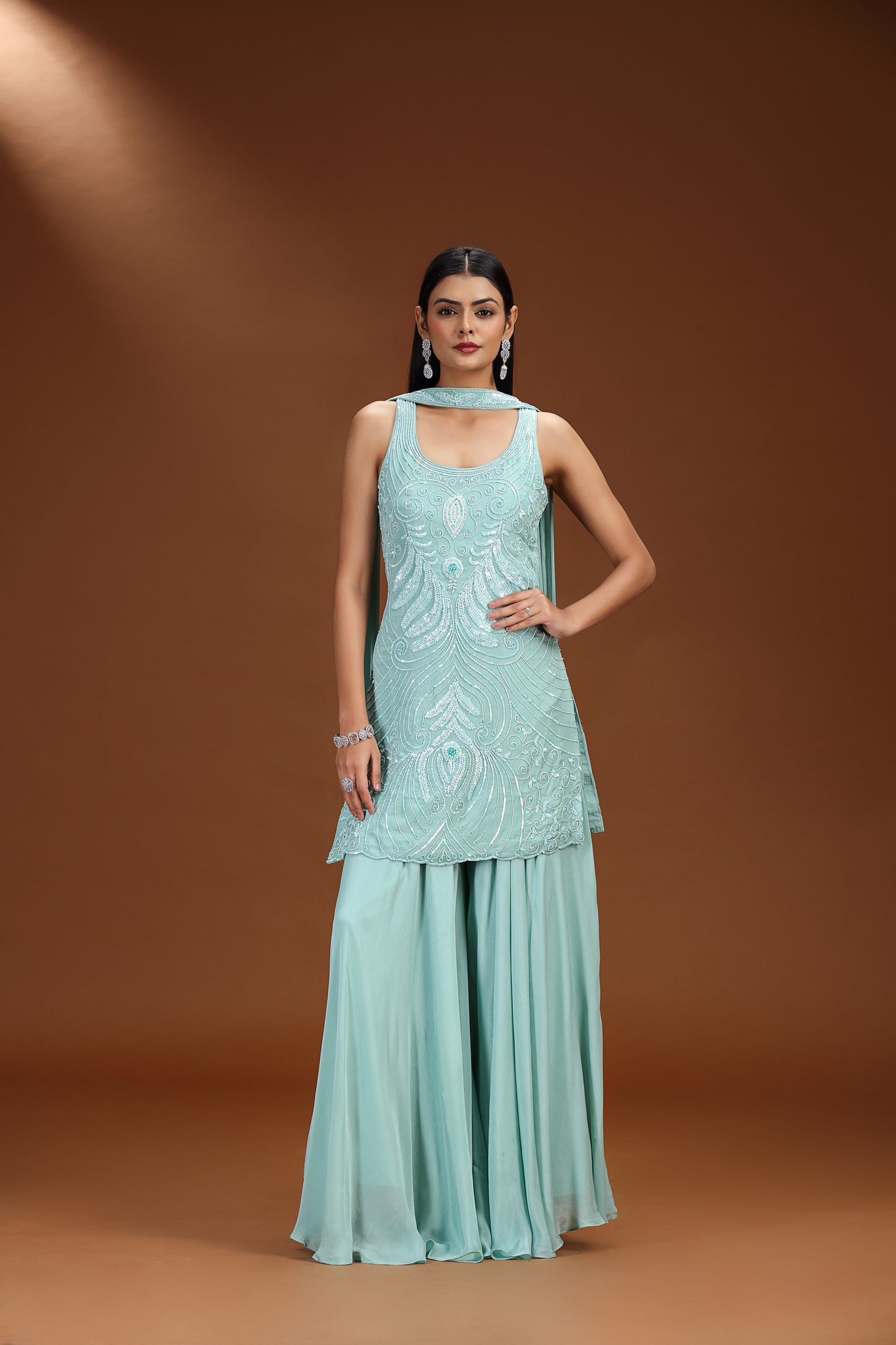 Blue Chinnon Salwar Suit with Sequins and Cutdana Work