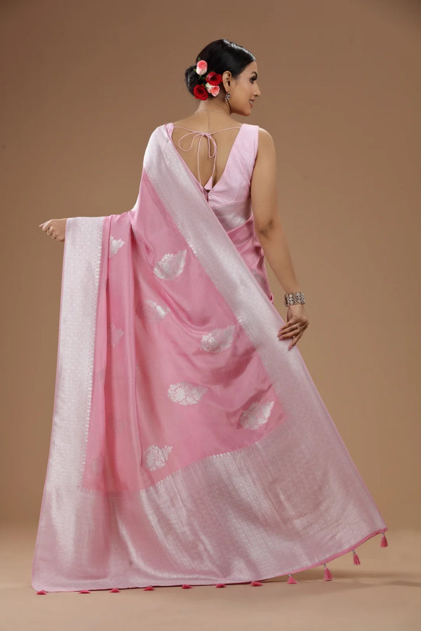 Blush Pink Dola Silk Saree with Intricate Weaving