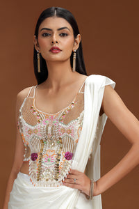 Ivory Pre-Stitched Saree with Abla & Stone Work Blouse