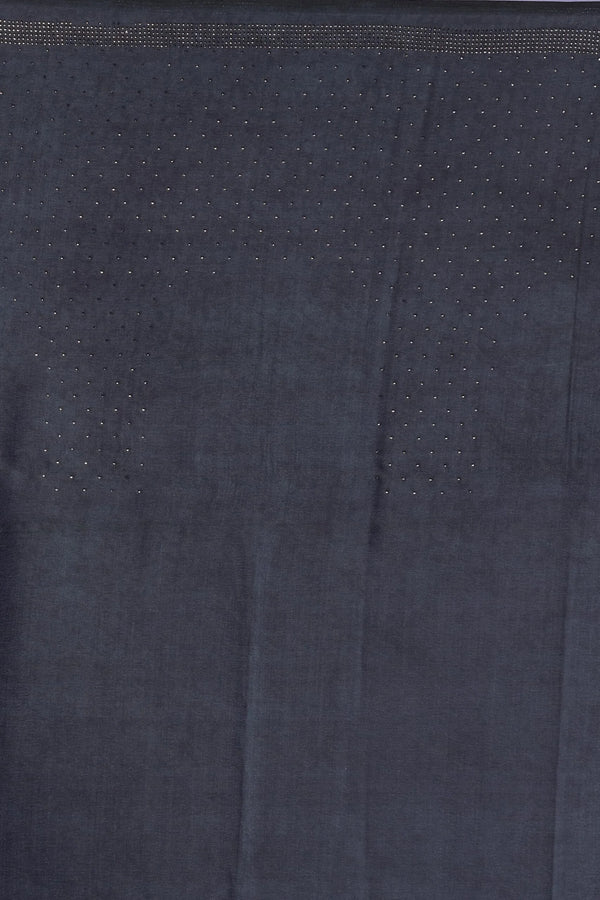 White Printed Satin Silk Saree with Black Unstitched Blouse