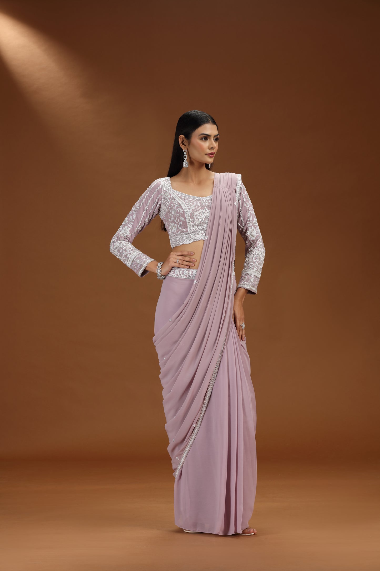 Lilac Pre-Stitched Saree with Embellished Blouse