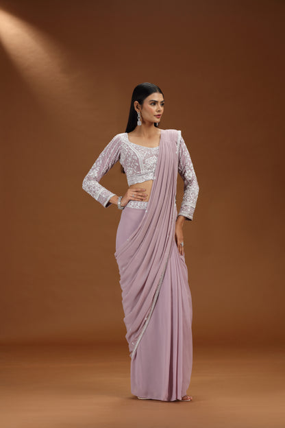 Lilac Pre-Stitched Saree with Embellished Blouse