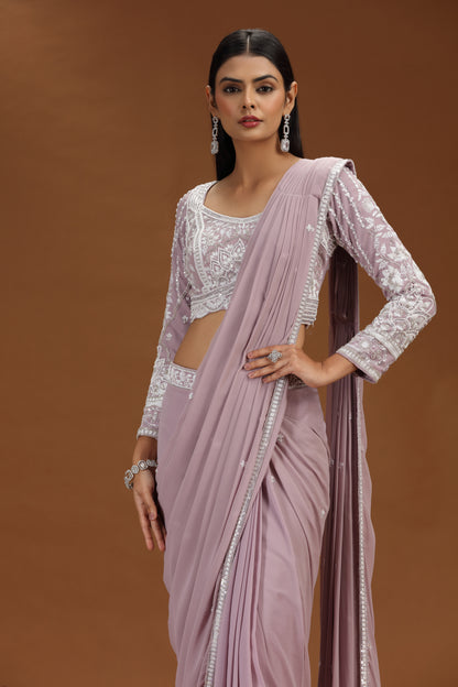 Lilac Pre-Stitched Saree with Embellished Blouse