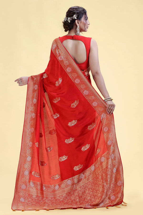 Classic Red Dola Silk Saree with Gold Zari Weaving
