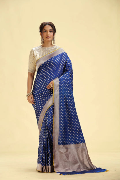 Royal Blue Kathan Silk Saree with Gold Weaving