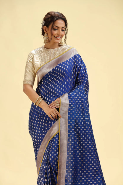 Royal Blue Kathan Silk Saree with Gold Weaving
