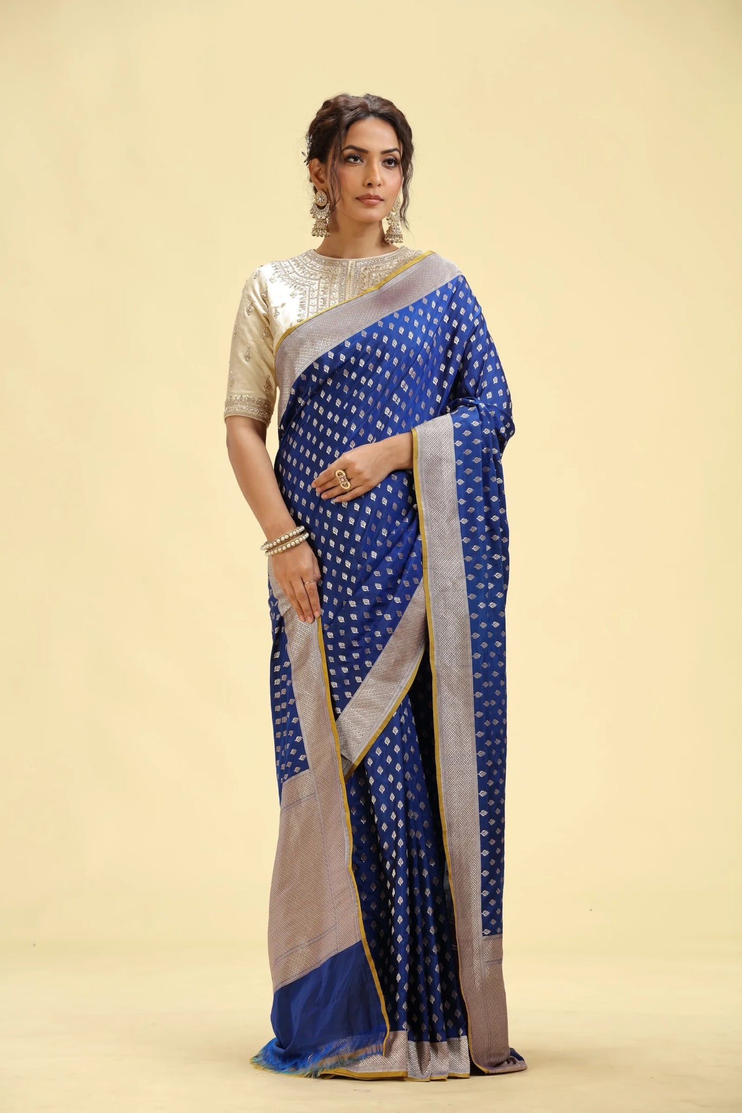 Royal Blue Kathan Silk Saree with Gold Weaving