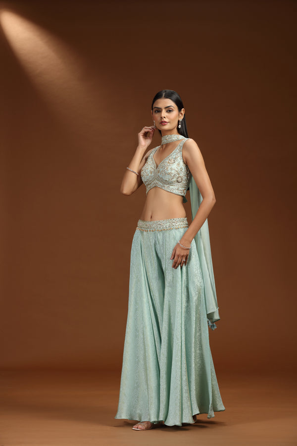 Green Banarasi Silk Salwar Suit