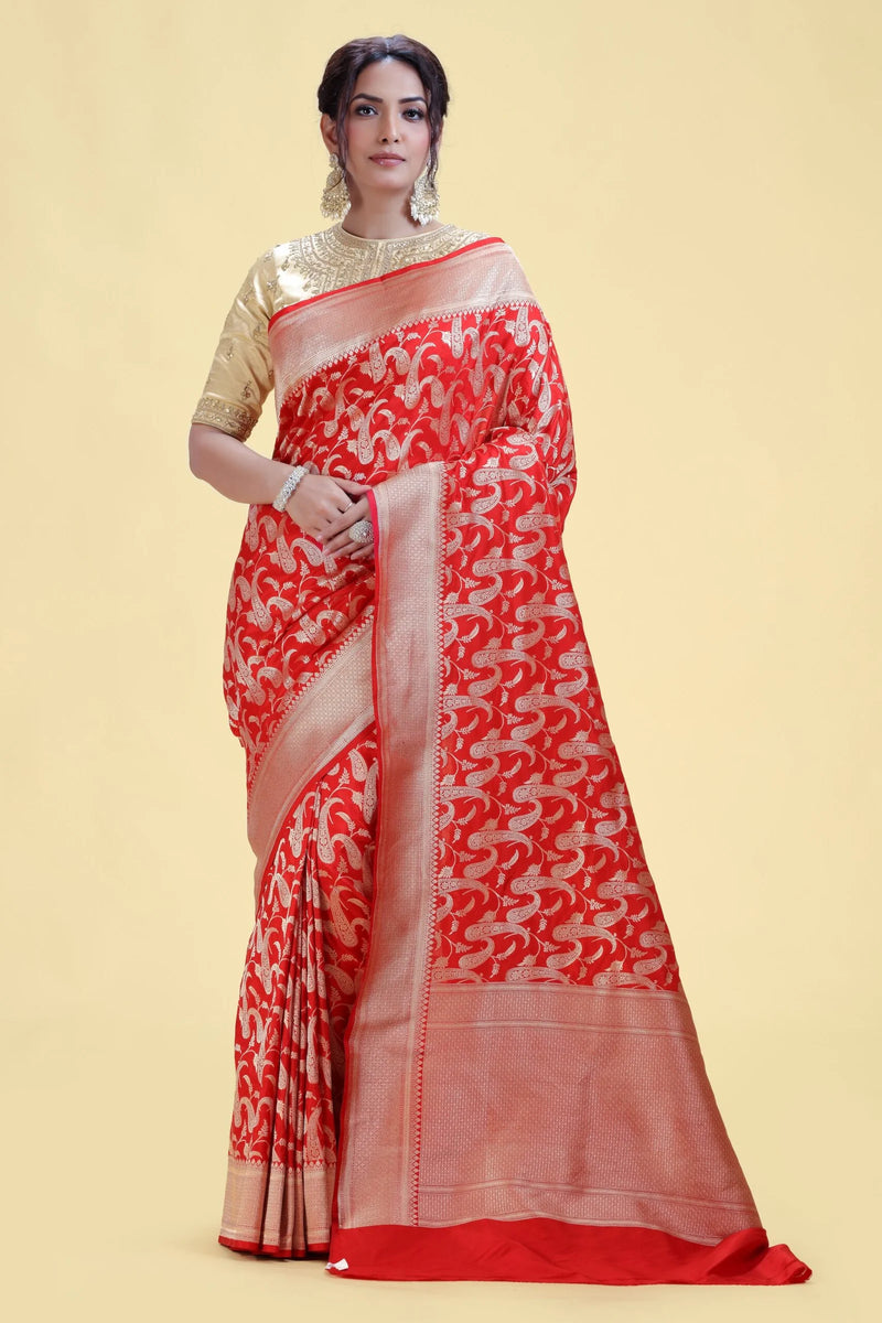 Red Kathan Silk Saree with Intricate Weaving