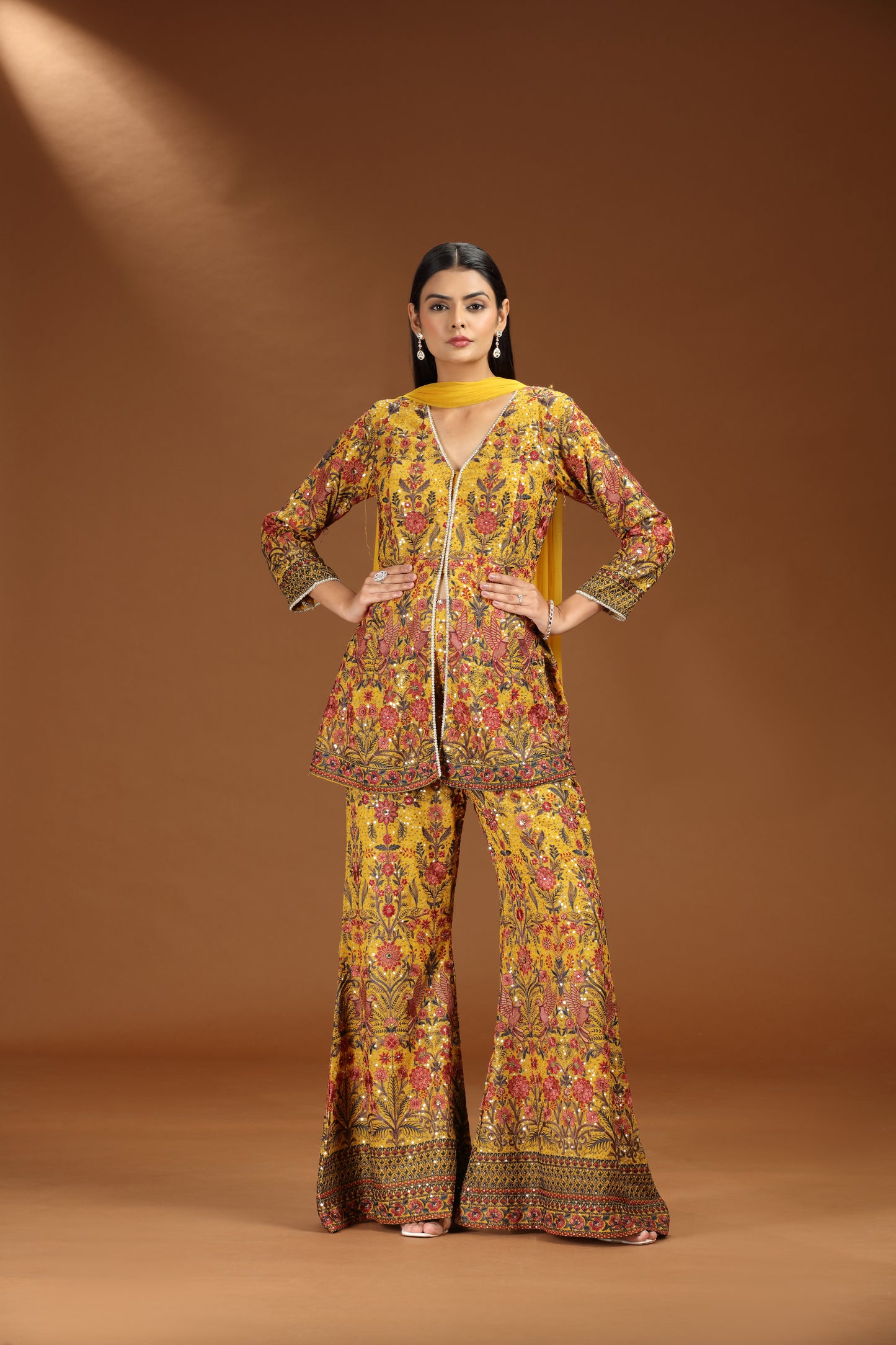 Yellow Georgette Set with Heavy Embroidery and Net Dupatta