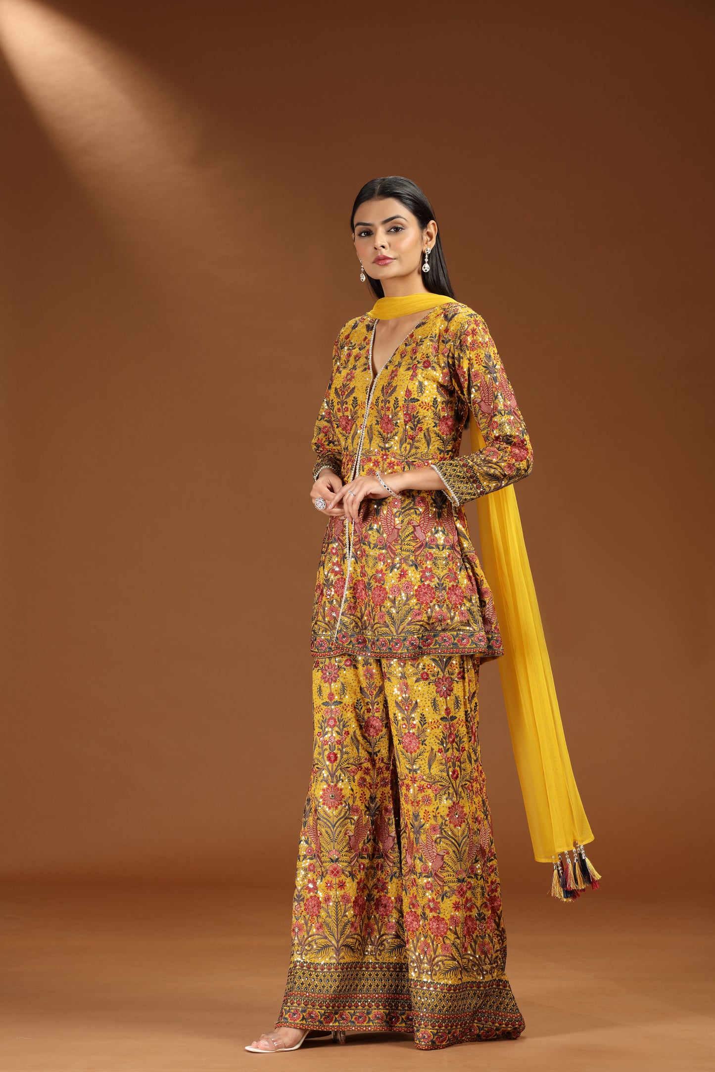 Yellow Georgette Set with Heavy Embroidery and Net Dupatta