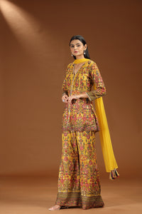 Yellow Georgette Set with Heavy Embroidery and Net Dupatta