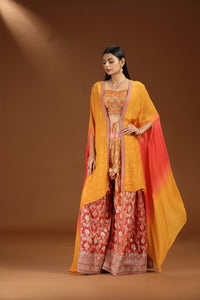 Orange Raw Silk Salwar Suit with Banarasi Silk Salwar and Organza Dupatta