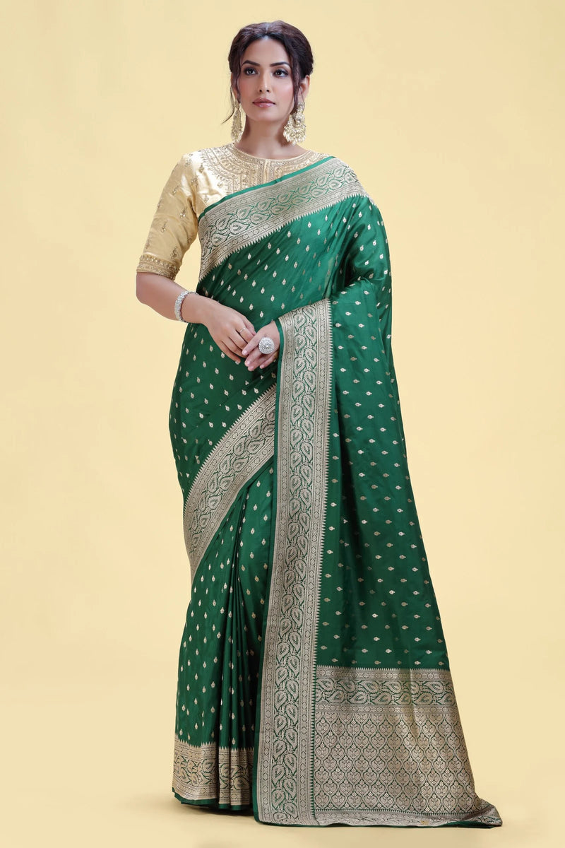 Jade Green Kathan Silk Saree with Gold Weaving