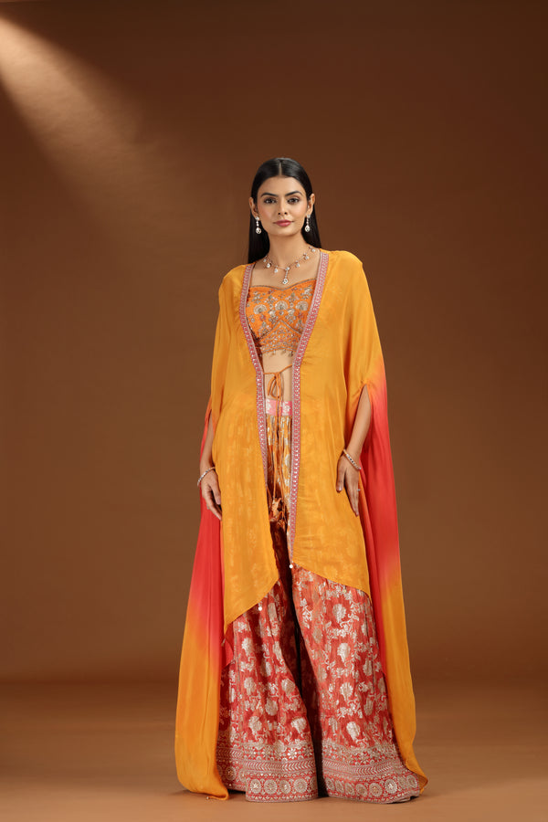 Orange Raw Silk Salwar Suit with Banarasi Silk Salwar and Organza Dupatta
