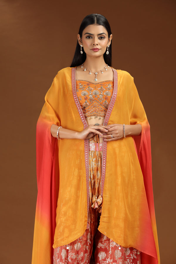Orange Raw Silk Salwar Suit with Banarasi Silk Salwar and Organza Dupatta