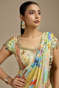 Multicoloured Georgette Stitched Suit Set