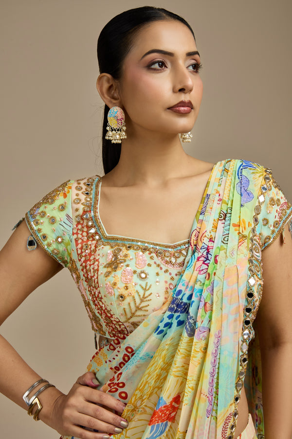 Multicoloured Georgette Stitched Suit Set