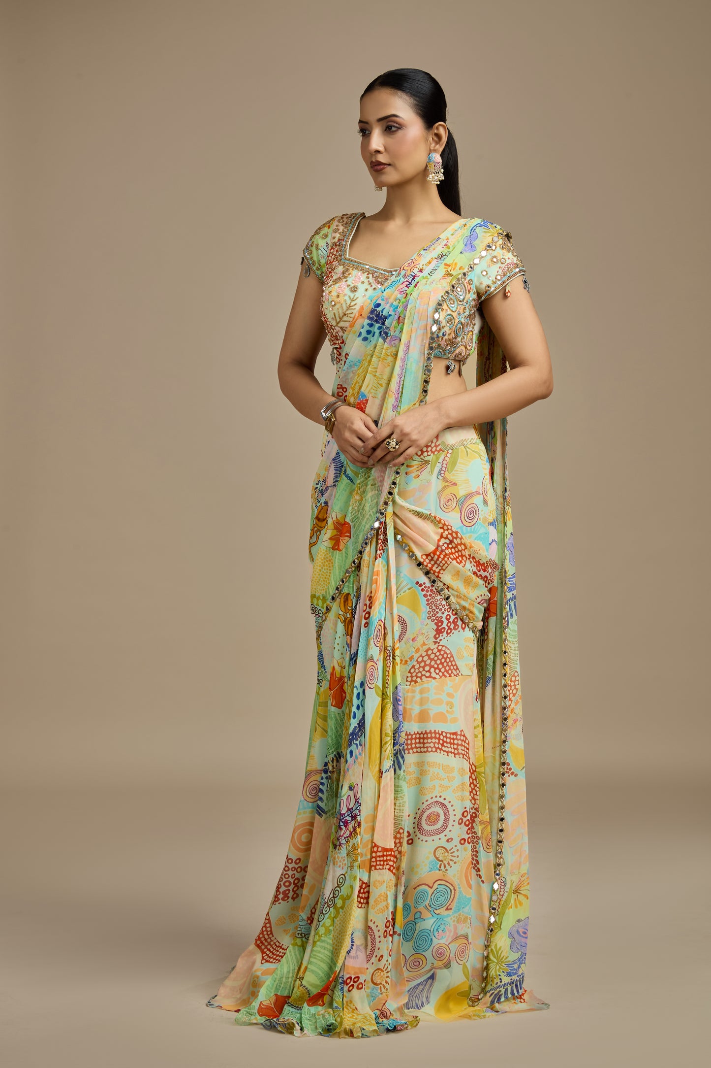 Multicoloured Georgette Stitched Suit Set