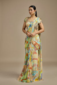 Multicoloured Georgette Stitched Suit Set