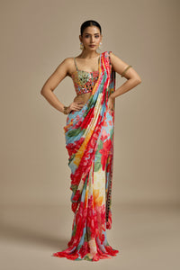 Multicoloured Georgette Stitched Saree