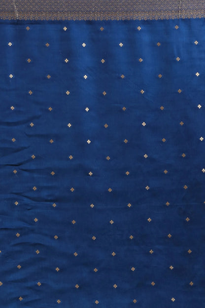 Navy Blue Dola Silk Saree with Gold Embroidery