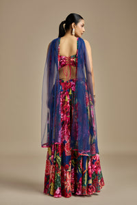 Multicoloured Crepe Suit Set with Mirror, Sequins, Cutdana & Pearls Work
