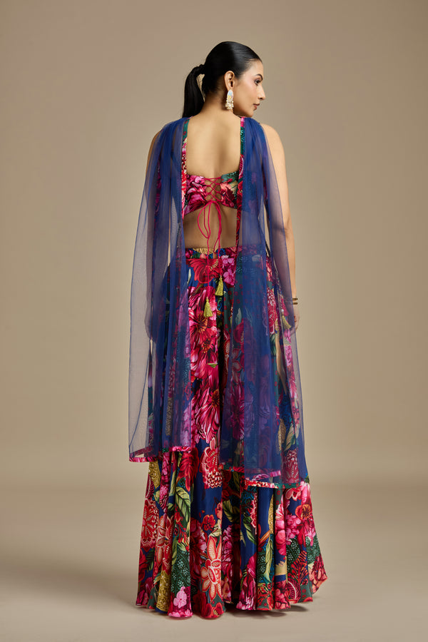 Multicoloured Crepe Suit Set with Mirror, Sequins, Cutdana & Pearls Work