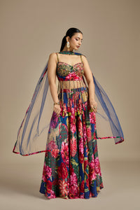 Multicoloured Crepe Suit Set with Mirror, Sequins, Cutdana & Pearls Work