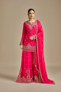 Pink Crepe Suit Set with Sequins, Cutdana & Zari Work