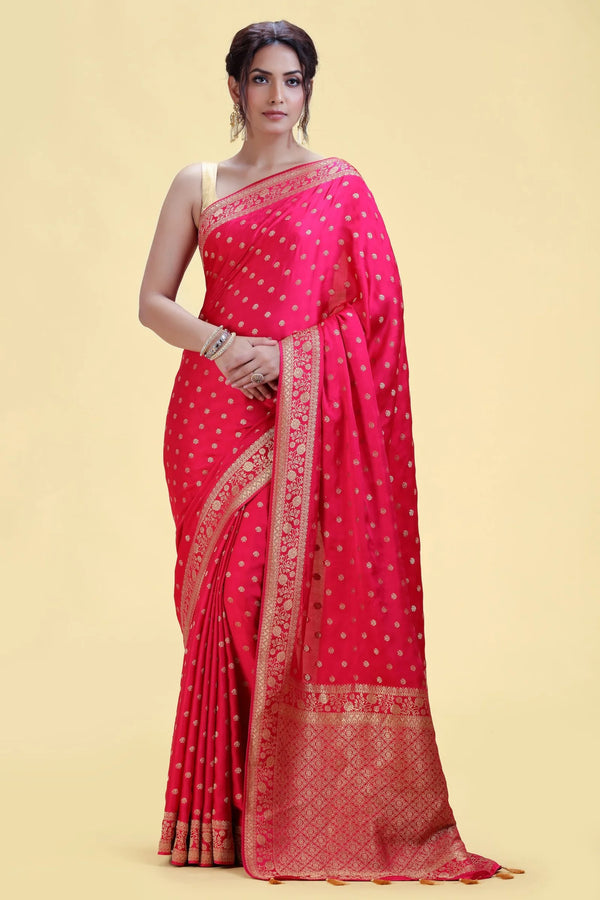 Rani Pink Dola Silk Saree with Embroidery