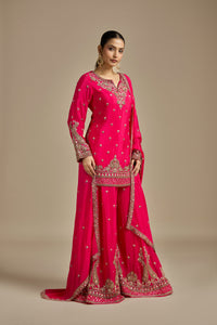 Pink Crepe Suit Set with Sequins, Cutdana & Zari Work