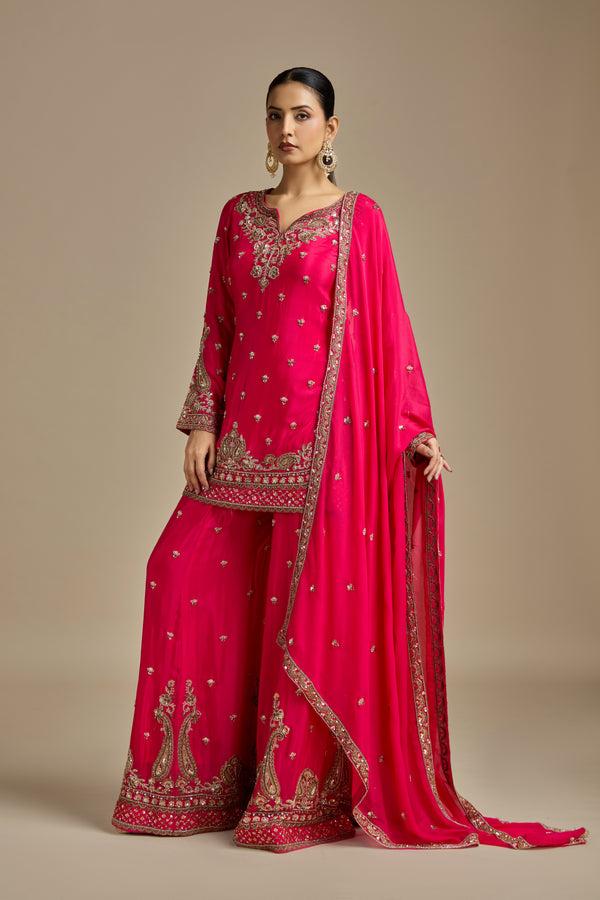 Pink Crepe Suit Set with Sequins, Cutdana & Zari Work