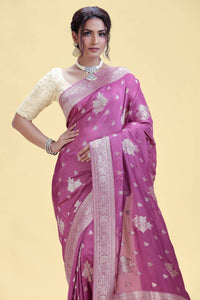 Deep Purple Dola Silk Saree with Unstitched Blouse