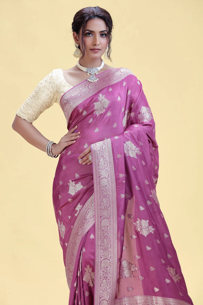 Deep Purple Dola Silk Saree with Unstitched Blouse