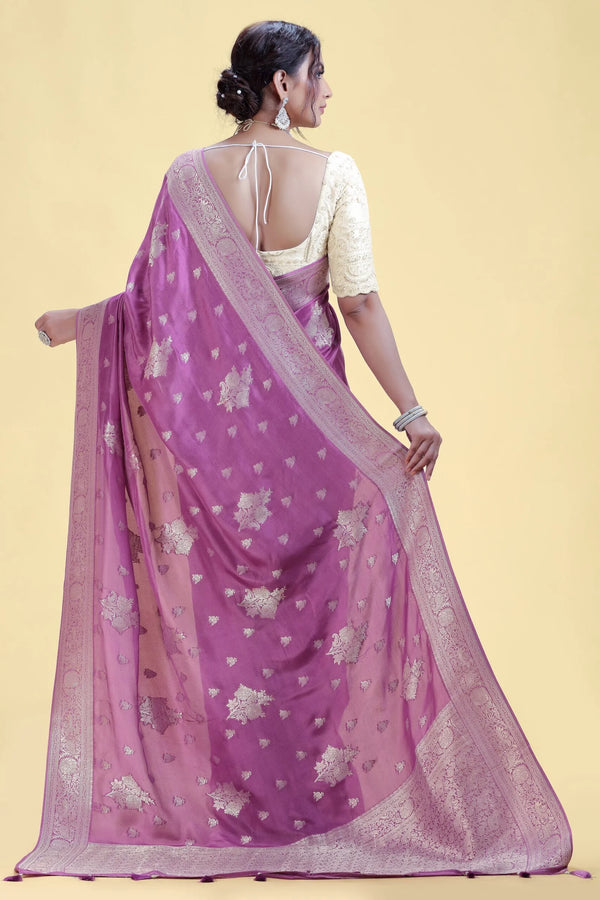 Deep Purple Dola Silk Saree with Unstitched Blouse