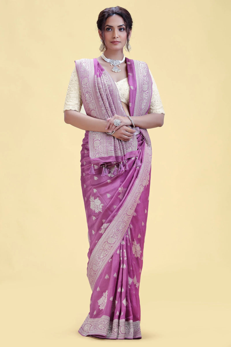 Deep Purple Dola Silk Saree with Unstitched Blouse