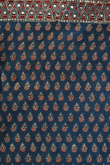 Deep Blue Satin Silk Saree with Unstitched Blouse